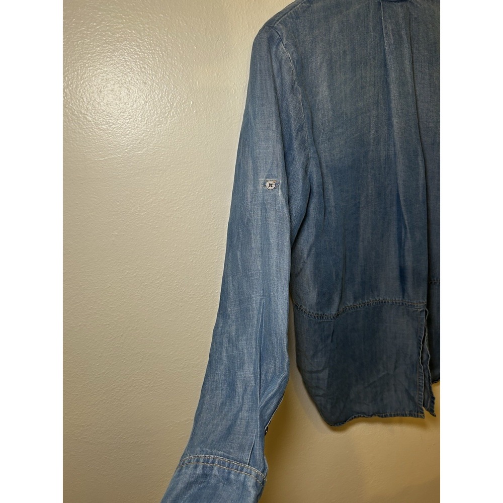 Women's Cloth & Stone Chambray Hidden Button Up‎ High Low Shirt Size Small - Picture 7 of 9